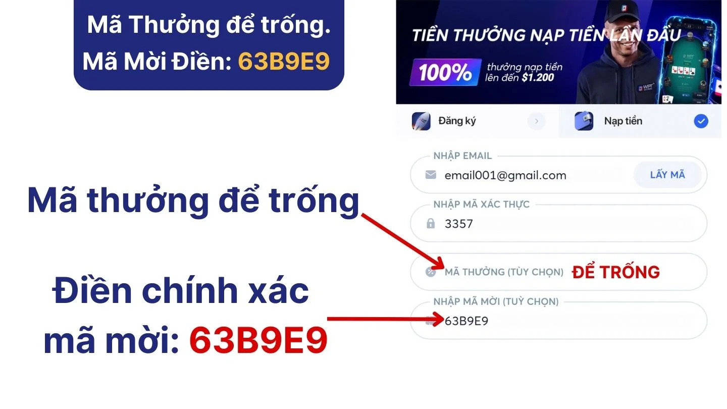 Bạn chỉ cần điền dòng mã mời, dòng mã thưởng để trống