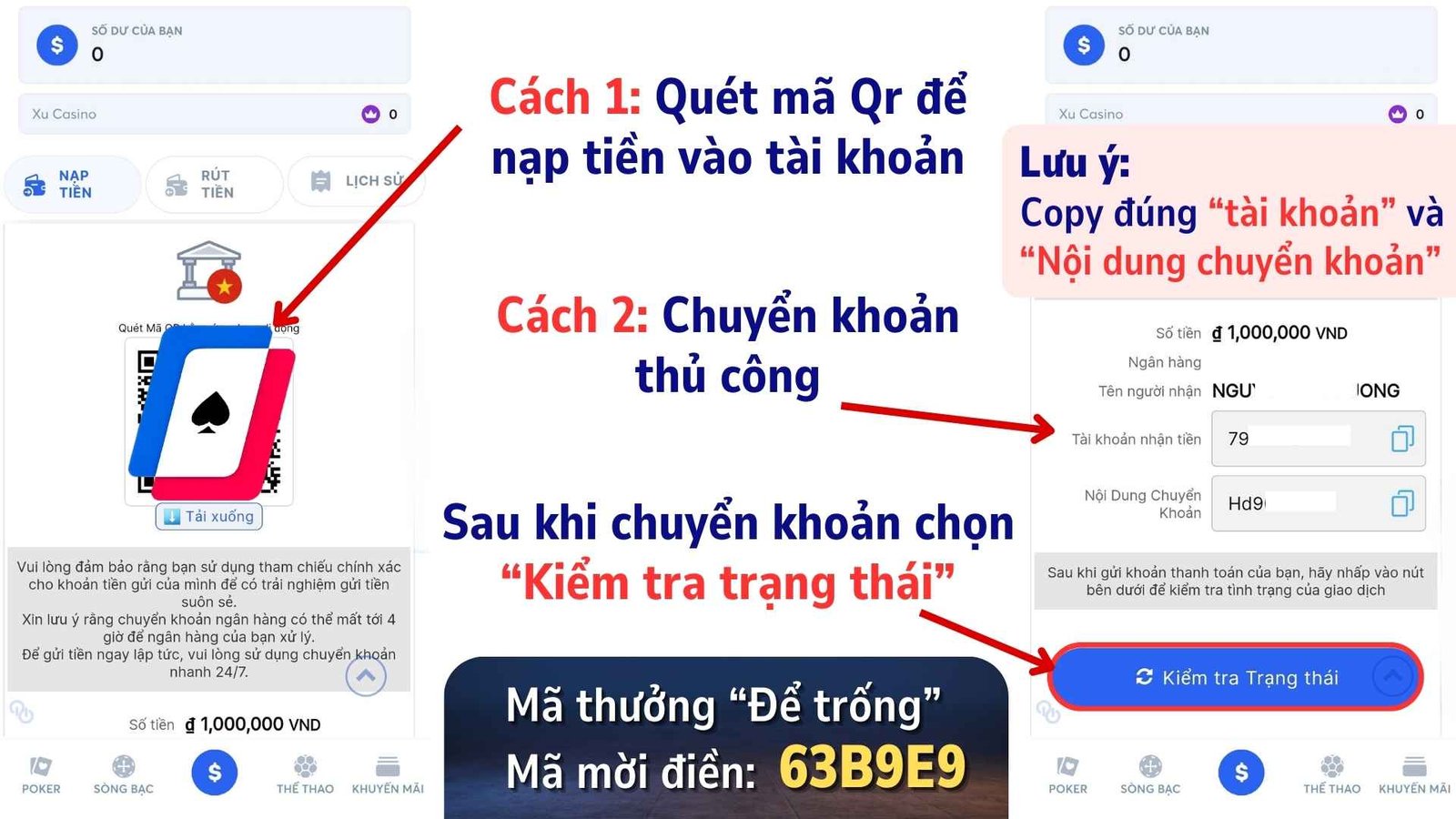 Lựa chọn hình thức chuyển khoản nạp tiền WPT Global Lựa chọn hình thức chuyển khoản nạp tiền WPT Global