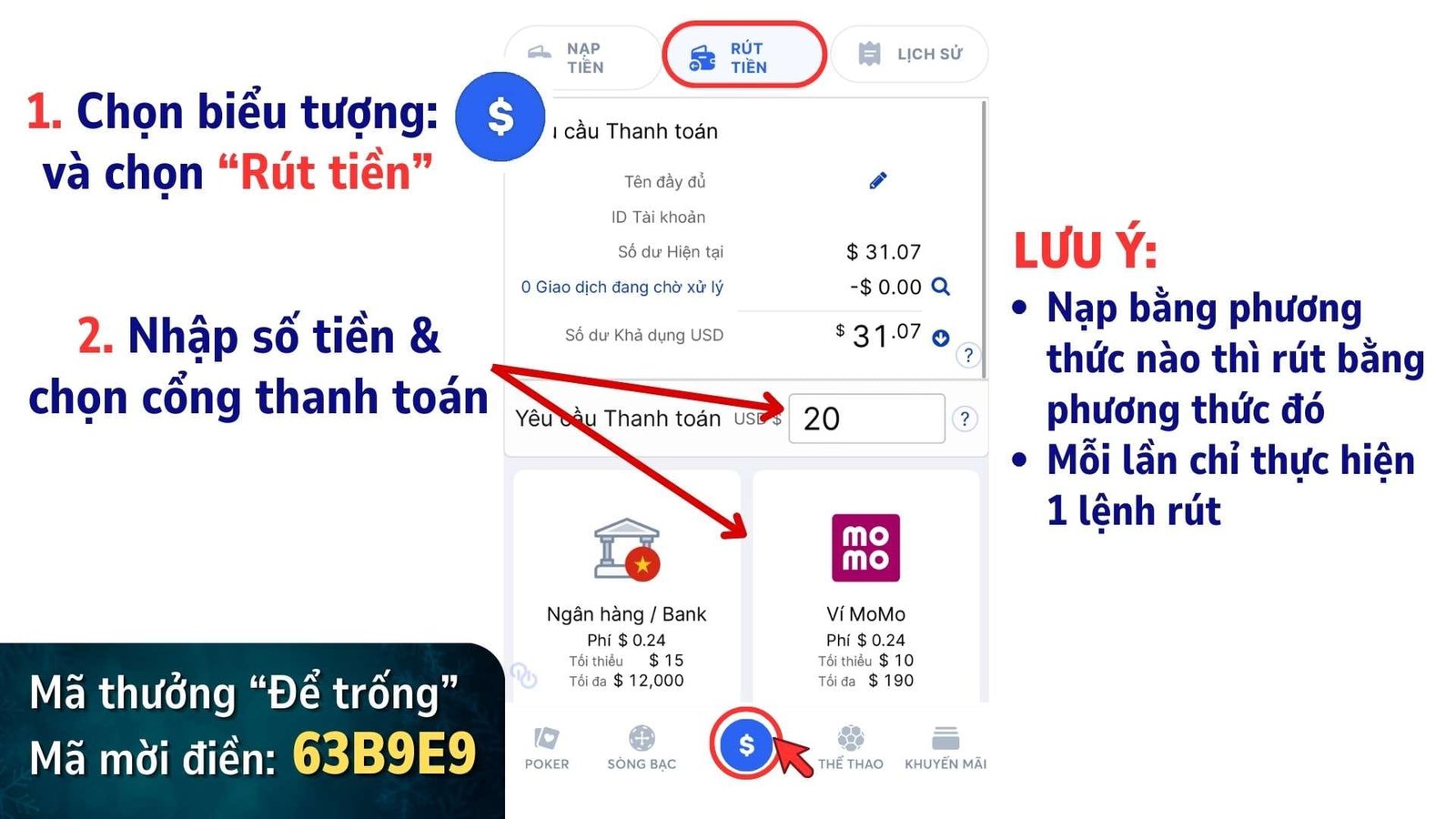 Rút tiền từ tài khoản WPT Global Rút tiền từ tài khoản WPT Global