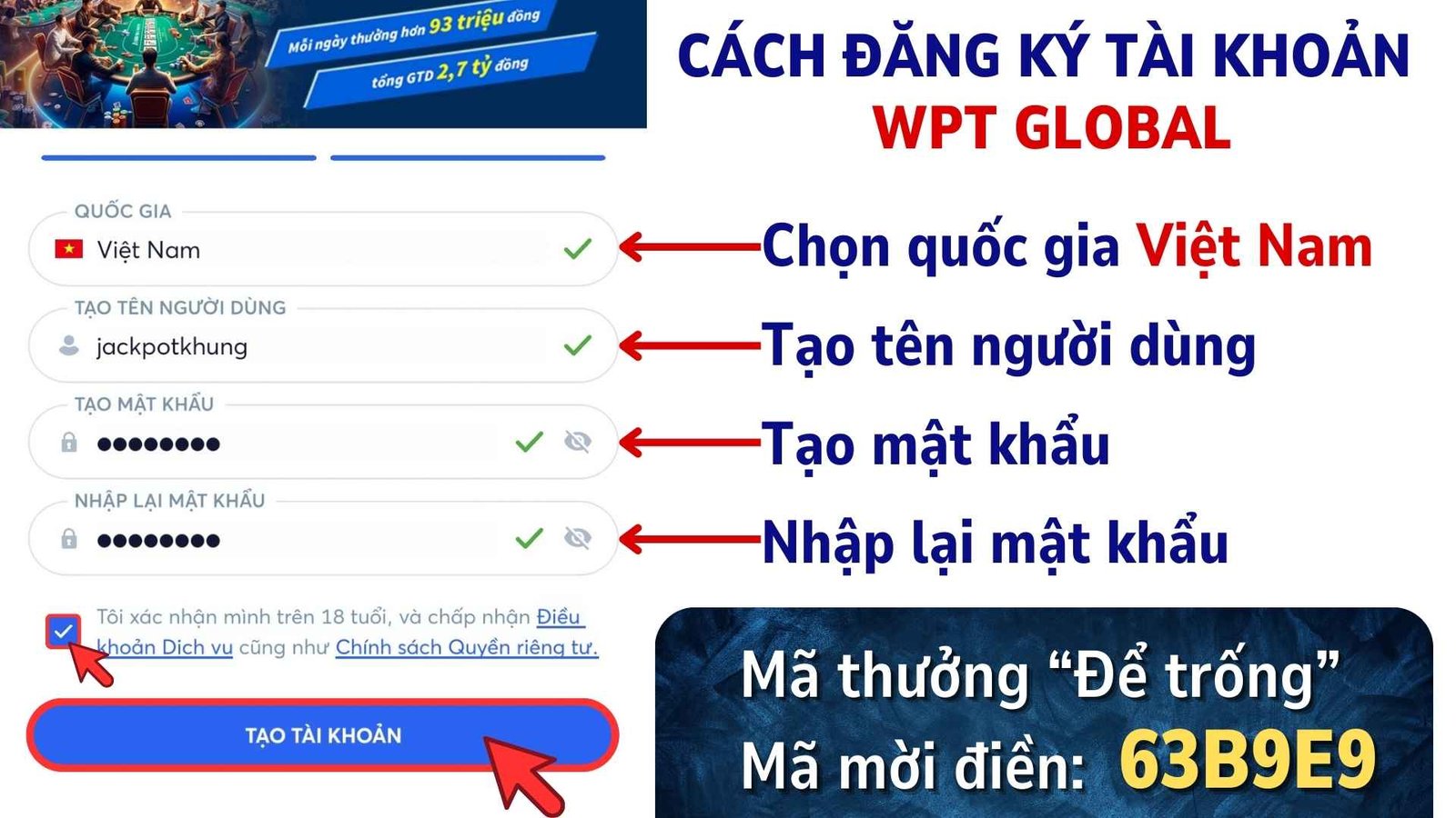 Tạo tên đăng nhập và mật khẩu WPT Global Tạo tên đăng nhập và mật khẩu WPT Global